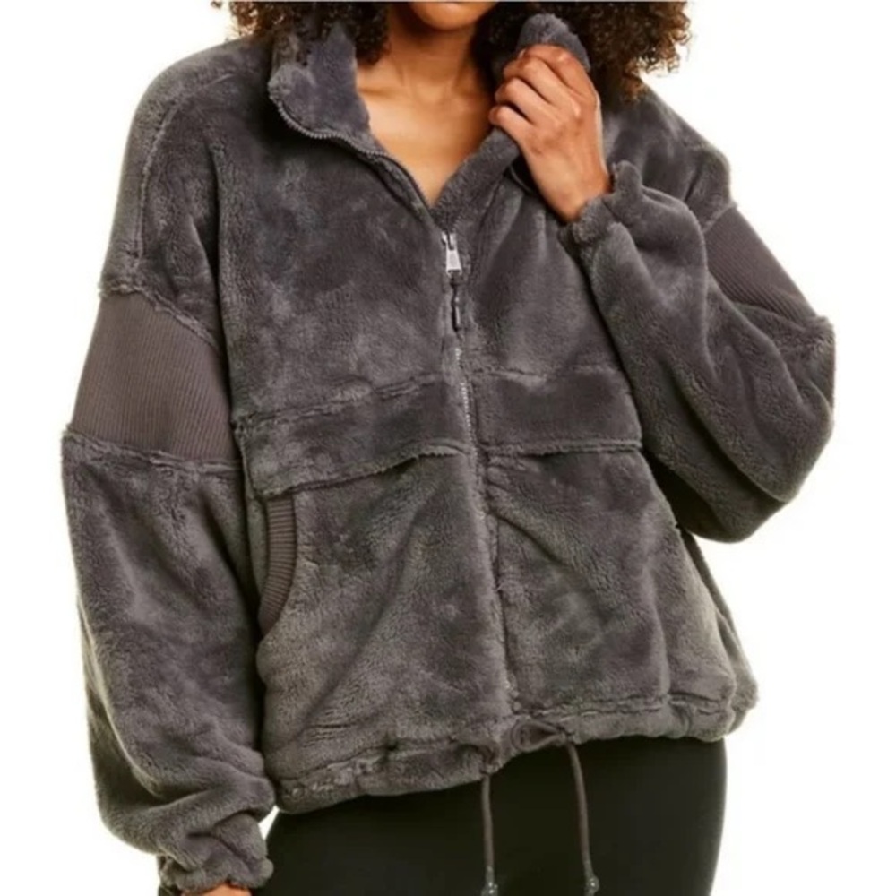 Free People Movement Fuzzy Grey Seeing Stars Fleece Zip Jacket